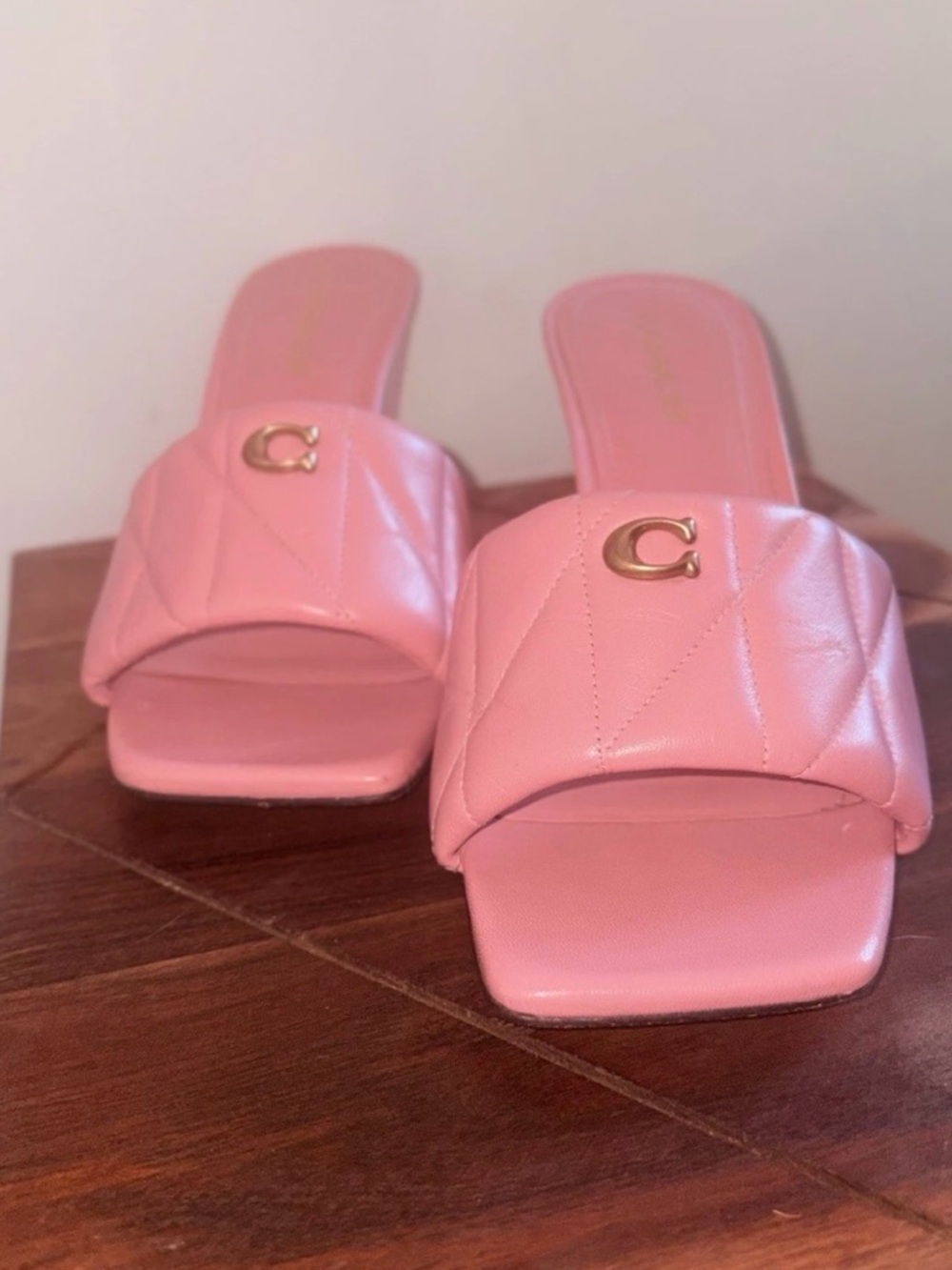 Coach Bubblegum Pink Leather Wedge Mules Size 10 Square Toe - Picture 5 of 8